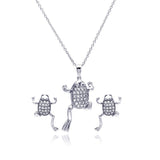 Sterling Silver Rhodium Plated Clear Climbing Frog CZ Stud Earring and Necklace