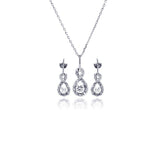 Sterling Silver Rhodium and Gold Plated Open Flower Outline Clear CZ Hook Earring and Necklace Set