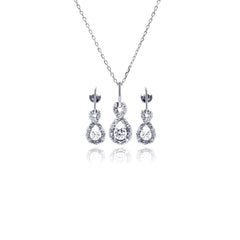 Sterling Silver Rhodium and Gold Plated Open Flower Outline Clear CZ Hook Earring and Necklace Set