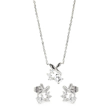 Load image into Gallery viewer, Sterling Silver Rhodium Plated Individual Clear Twist Wrap CZ Stud Earring and Necklace Set