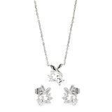 Sterling Silver Rhodium Plated Individual Clear Twist Wrap CZ Stud Earring and Necklace Set