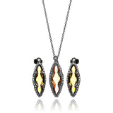 Sterling Silver Black Rhodium Plated Champagne and Clear Marquise Shaped CZ Stud Earring and Necklace Set