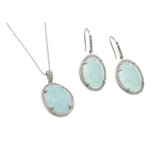 Load image into Gallery viewer, Sterling Silver Rhodium Plated Clear Cluster Light Blue Oval CZ Hook Earring and Necklace Set