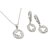 Load image into Gallery viewer, Sterling Silver Rhodium Plated Clear Open Circle Swirl CZ Leverback Earring and Necklace Set