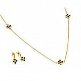 Sterling Silver Gold Plated Black CZ Dangling Stud Earring and 18 Inch Chain Necklace Set