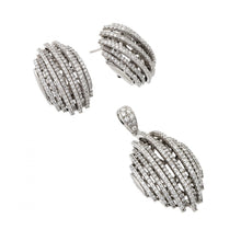 Load image into Gallery viewer, Sterling Silver Rhodium Plated Clear Puffed Button CZ Stud Earring and Dangling Necklace Set