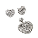 Sterling Silver Rhodium Plated Clear Micro Pave Heart CZ Stud Earring and Dangling Necklace Set