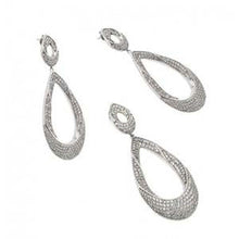 Load image into Gallery viewer, Sterling Silver Rhodium Plated Clear Open Micro Pave Teardrop CZ Dangling Stud Earring and Dangling Necklace Set