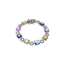 Load image into Gallery viewer, Sterling Silver Rhodium Plated Multi Color Square and Circle Bracelet