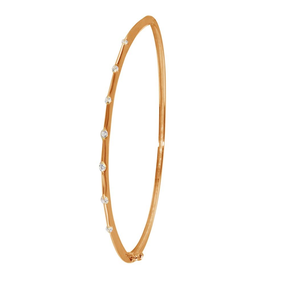 Sterling Silver Rose Gold Plated Clear CZ Bangle Bracelet