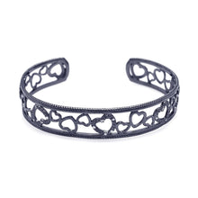 Load image into Gallery viewer, Sterling Silver Black Rhodium Plated Open Multi Heart Clear CZ Cuff Bracelet