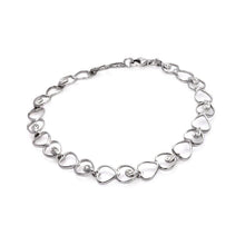 Load image into Gallery viewer, Sterling Silver Rhodium Plated Open Multi Heart Clear Teardrop CZ Link Bracelet