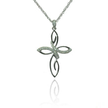 Load image into Gallery viewer, Sterling Silver Micro Pave Stylized Cross Necklace