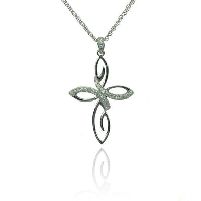 Sterling Silver Micro Pave Stylized Cross Necklace