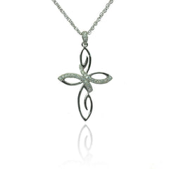 Sterling Silver Micro Pave Stylized Cross Necklace