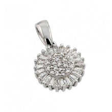 Load image into Gallery viewer, sterling silver rhodium plated clear cluster and baguette cz flower pendant Necklace