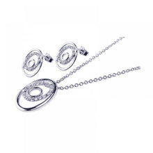 Load image into Gallery viewer, Sterling Silver Rhodium Plated Open Circle CZ Stud Earring and Necklace Set