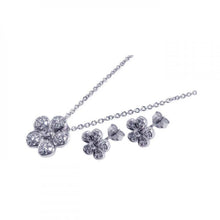 Load image into Gallery viewer, Sterling Silver Rhodium Plated Flower CZ Inlay Stud Earring and Necklace Set