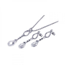 Load image into Gallery viewer, Sterling Silver Rhodium Plated Open Teardrop CZ Dangling Stud Earring and Necklace Set