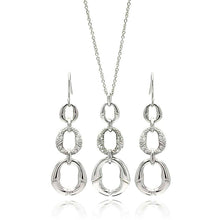 Load image into Gallery viewer, Sterling Silver Rhodium Plated Open Oval CZ Dangling Earring and Necklace Set
