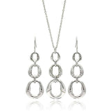 Sterling Silver Rhodium Plated Open Oval CZ Dangling Earring and Necklace Set