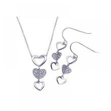 Load image into Gallery viewer, Sterling Silver Rhodium Plated Multiple Graduated Open and Closed Heart CZ Hook Earring and Necklace Set