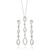 Sterling Silver Rhodium Plated Open Marqui Dangling CZ StudEarring and Necklace Set