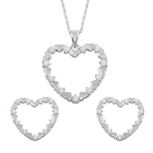 Load image into Gallery viewer, Sterling Silver Rhodium Plated Open Heart CZ Stud Earring and Necklace Set