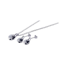 Load image into Gallery viewer, Sterling Silver Rhodium Plated Circle Heart CZ Inlay Stud Earring and Necklace Set