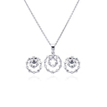 Load image into Gallery viewer, Sterling Silver Rhodium Plated Graduated Open Circle CZ Stud Earring and Necklace Set