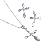 Sterling Silver Rhodium Plated Cross CZ Stud Earring and Necklace Set