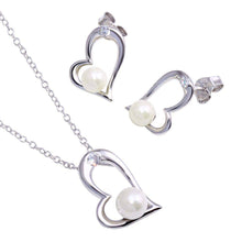 Load image into Gallery viewer, Sterling Silver Rhodium Plated Open Heart CZ Stud Earring and Necklace Set