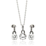 Sterling Silver Rhodium Plated Round CZ Dangling Stud Earring and Necklace Set