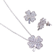 Load image into Gallery viewer, Sterling Silver Rhodium Plated Clover CZ Stud Earring and Necklace Set