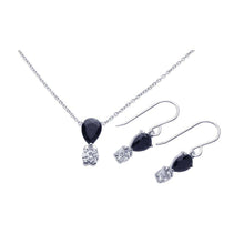 Load image into Gallery viewer, Sterling Silver Rhodium Plated Round Teardrop CZ Dangling Hook Earring and Necklace Set
