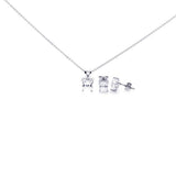 Sterling Silver Rhodium Plated Butterfly shape CZ Stud Earring and Necklace Set