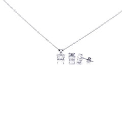Sterling Silver Rhodium Plated Butterfly shape CZ Stud Earring and Necklace Set