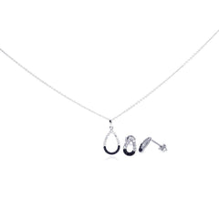Sterling Silver Rhodium Plated Open Teardrop CZ Stud Earring and Necklace Set