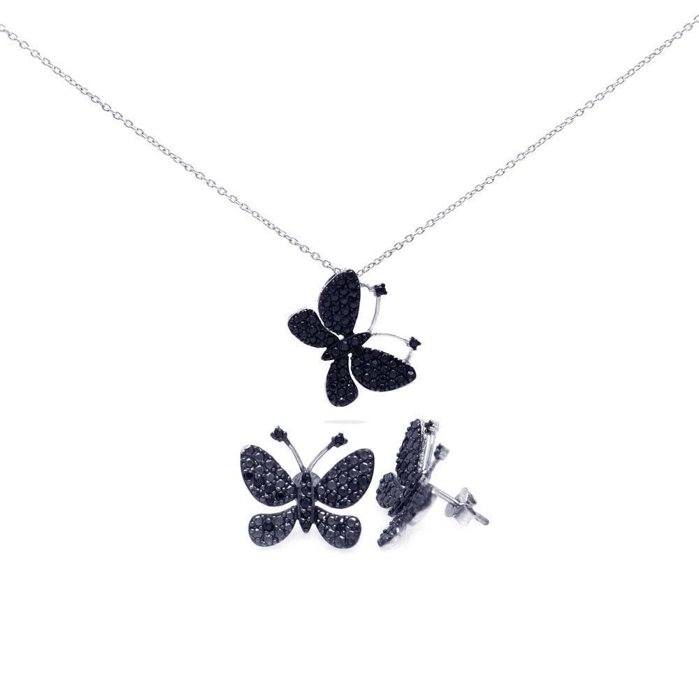 Sterling Silver Gold and Rhodium Plated Circle CZ Stud Earring and Necklace Set