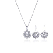 Load image into Gallery viewer, Sterling Silver Rhodium Plated Antique Style Princess Cut CZ Hook Earring and Necklace Set