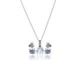 Sterling Silver Rhodium Plated Round CZ Stud Earring and Necklace Set