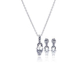 Sterling Silver Rhodium Plated Teardrop CZ Dangling Stud Earring and Necklace Set