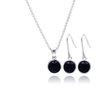 Load image into Gallery viewer, Sterling Silver Rhodium Plated Round Black Onyx CZ Dangling Hook Earring and Necklace Set