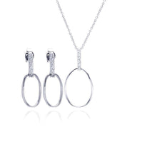 Load image into Gallery viewer, Sterling Silver Rhodium Plated Open Oval CZ Dangling Stud Earring and Necklace Set