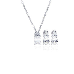 Sterling Silver Rhodium Plated Princess Cut CZ Stud Earring and Necklace Set