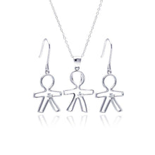 Load image into Gallery viewer, Sterling Silver Rhodium Plated Open Boy CZ Dangling Hook Earring and Necklace Set