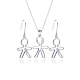 Sterling Silver Rhodium Plated Open Boy CZ Dangling Hook Earring and Necklace Set