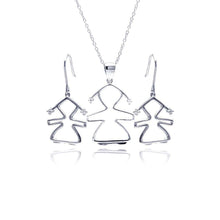 Load image into Gallery viewer, Sterling Silver Rhodium Plated Open Girl CZ Dangling Hook Earring and Necklace Set