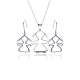 Sterling Silver Rhodium Plated Open Girl CZ Dangling Hook Earring and Necklace Set