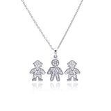 Sterling Silver Rhodium Plated Open Filigree CZ Boy Stud Earring and Necklace Set